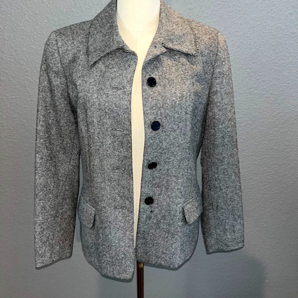 Talbots Petites Black & White Tweed Wool Blend Blazer Jacket- EUC - Size 6P